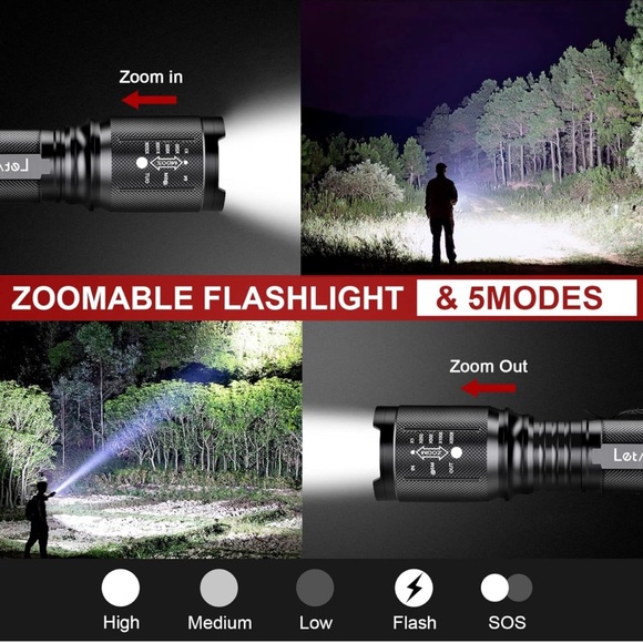 2Pcs Ultra Bright High Lumens LED Flashlights - Zoomable LED Tactical Flashlight - Picture 4 of 10